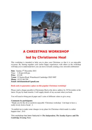 Christmas Workshop. Workshops Christmas 2021